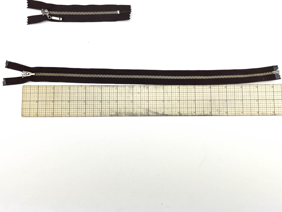 Dark Brown Metal Teeth Zipper Set of 3, No Pull: Two 16" Separating + One 5"