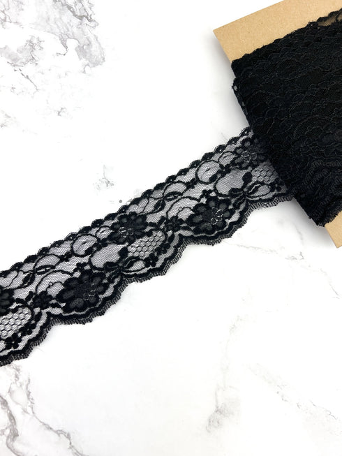 Black Floral Lace Trim Remnant 11 yards NLT00498
