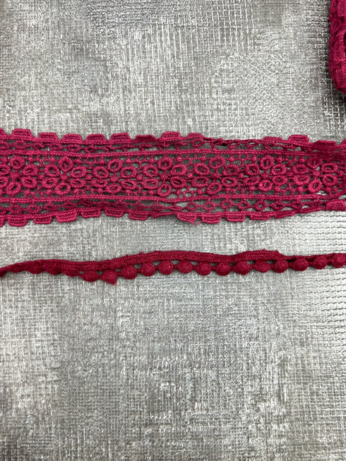 Maroon Lace Trims Variety Trim Scrap Pack Scrap Bundle Pack 2 Pieces SPK00187