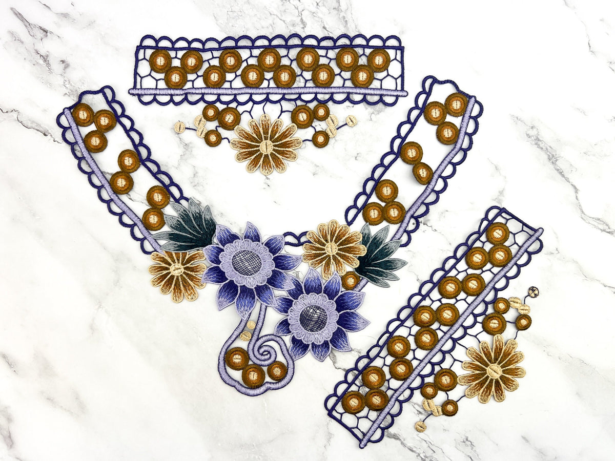 Purple and Dark Gold 3 Piece Applique Set