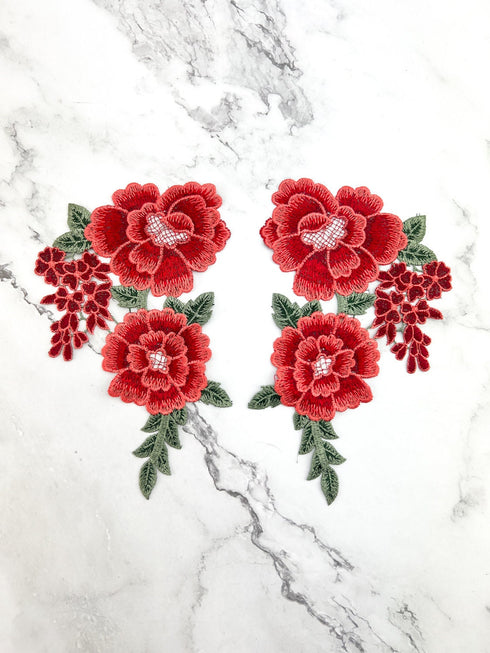 Red Floral Flower Applique 2 Piece Set APP00460
