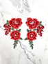 Red Floral Flower Applique 2 Piece Set APP00460