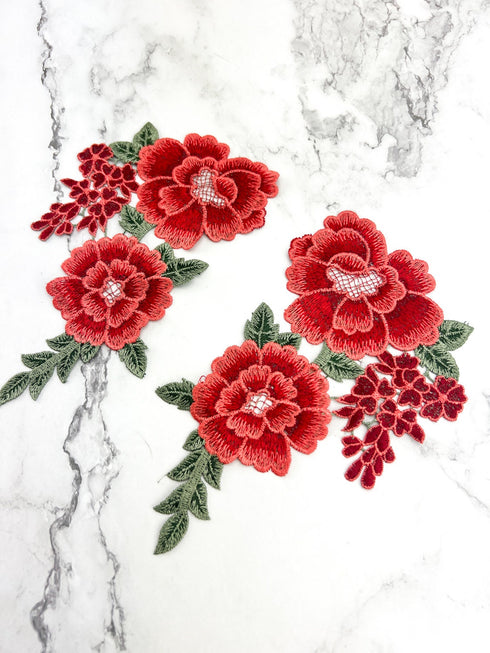 Red Floral Flower Applique 2 Piece Set APP00460