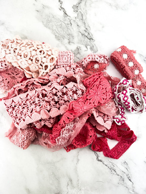 Pink Lace Trims Variety Trim Scrap Pack Scrap Bundle Pack 9 Pieces SPK00175