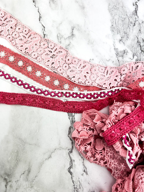 Pink Lace Trims Variety Trim Scrap Pack Scrap Bundle Pack 9 Pieces SPK00175