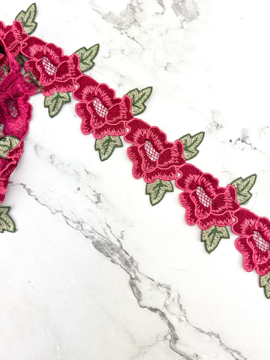 Red Floral Flower Applique Trim 2 yards