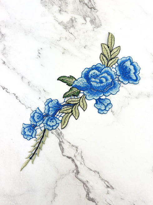 Blue Floral Narrow Flower Applique APP00455