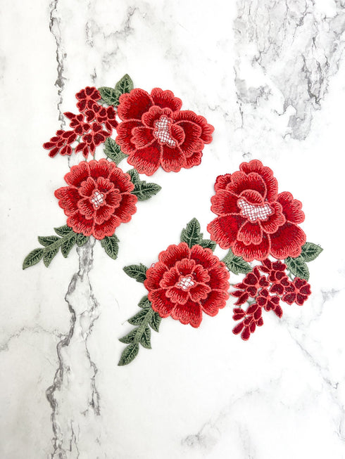 Red Floral Flower Applique 2 Piece Set APP00460