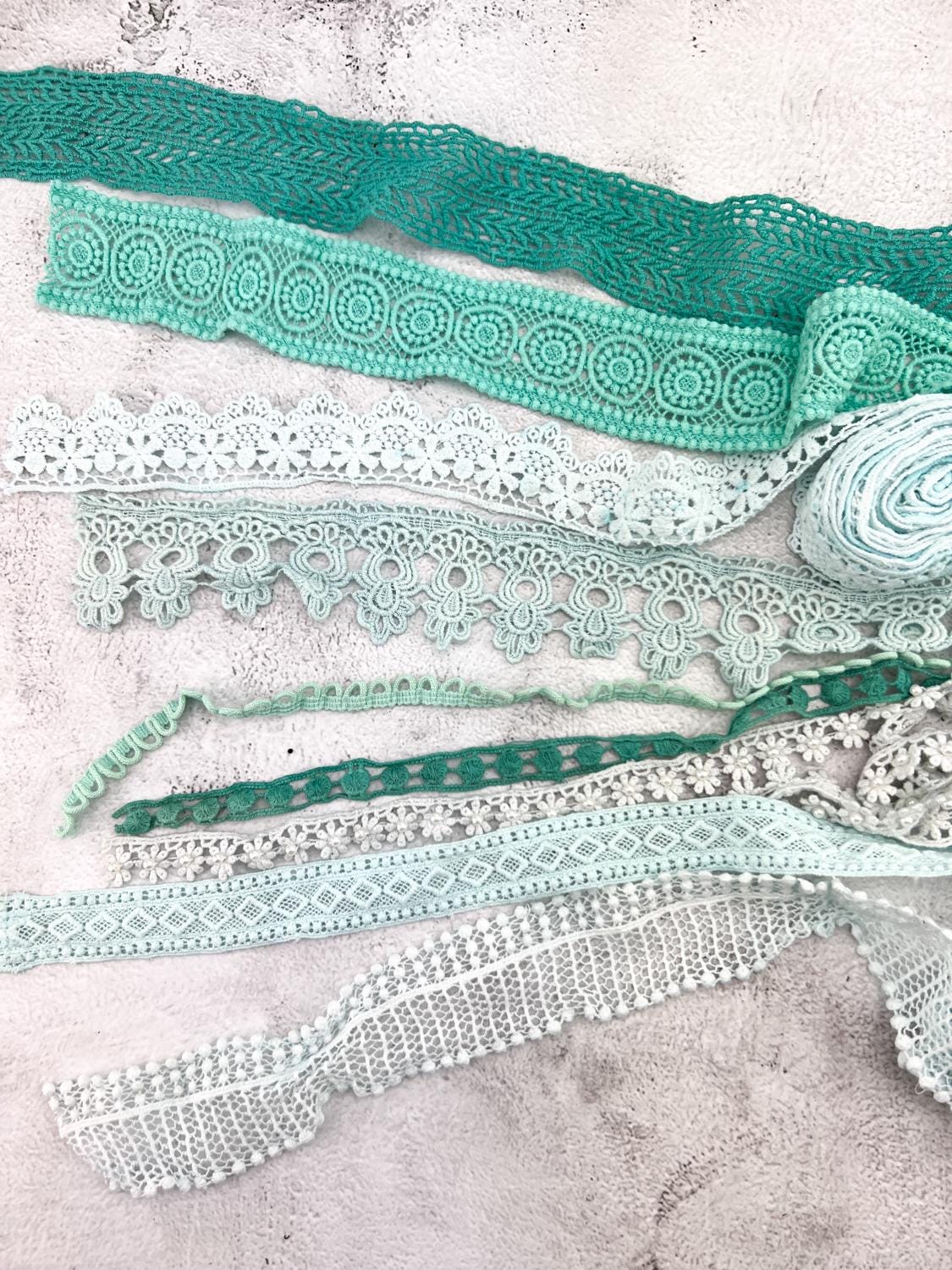 Mint Green Lace Trims Variety Trim Scrap Pack Scrap Bundle Pack 10 Pieces