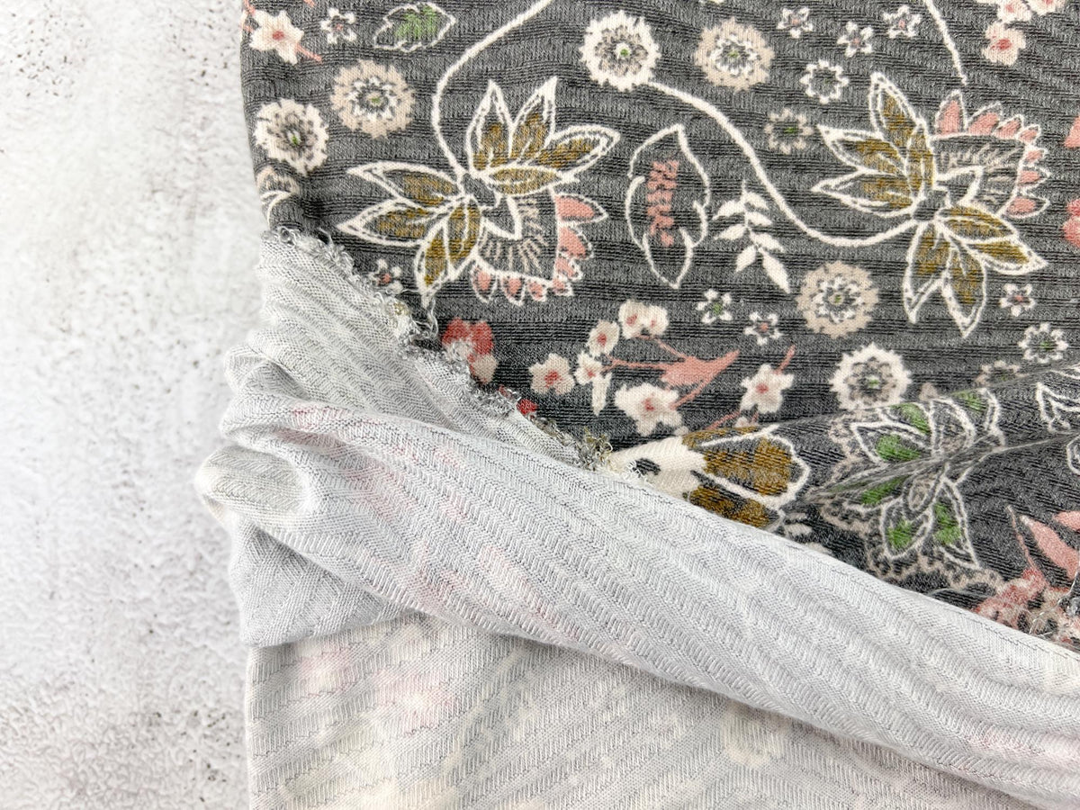 Brown Floral Wavy Rib Knit Fabric Remnant 2.5 yards