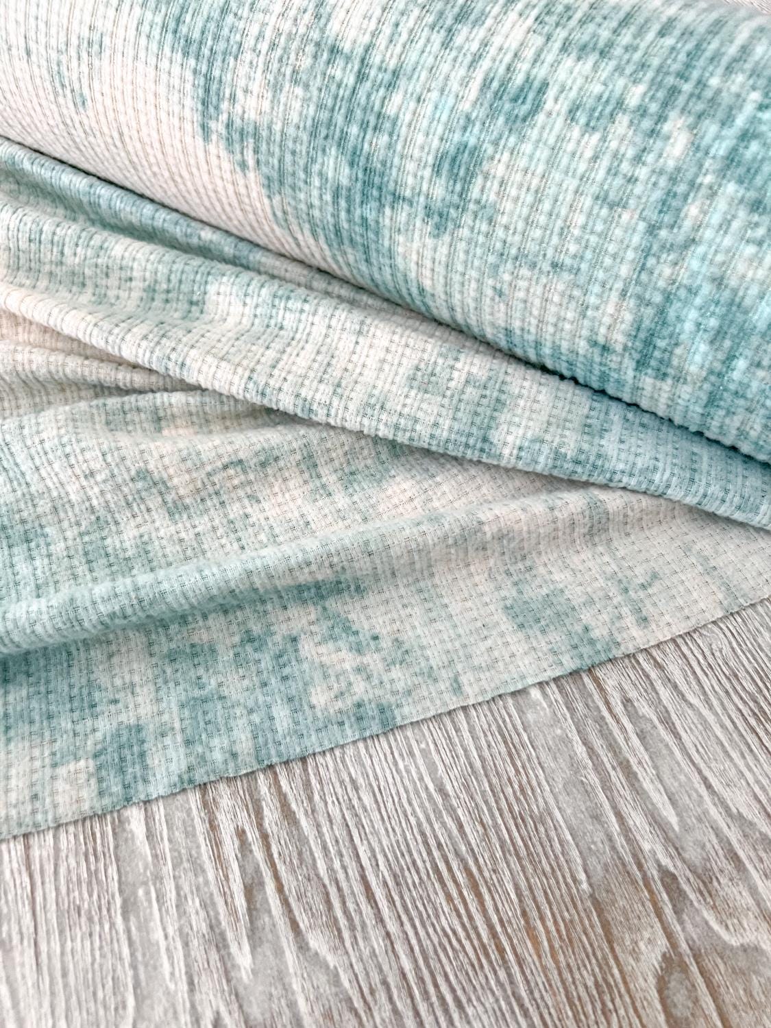 Green and Oatmeal Tie Dye Brushed Rib Sweater Knit Fabric by the yard