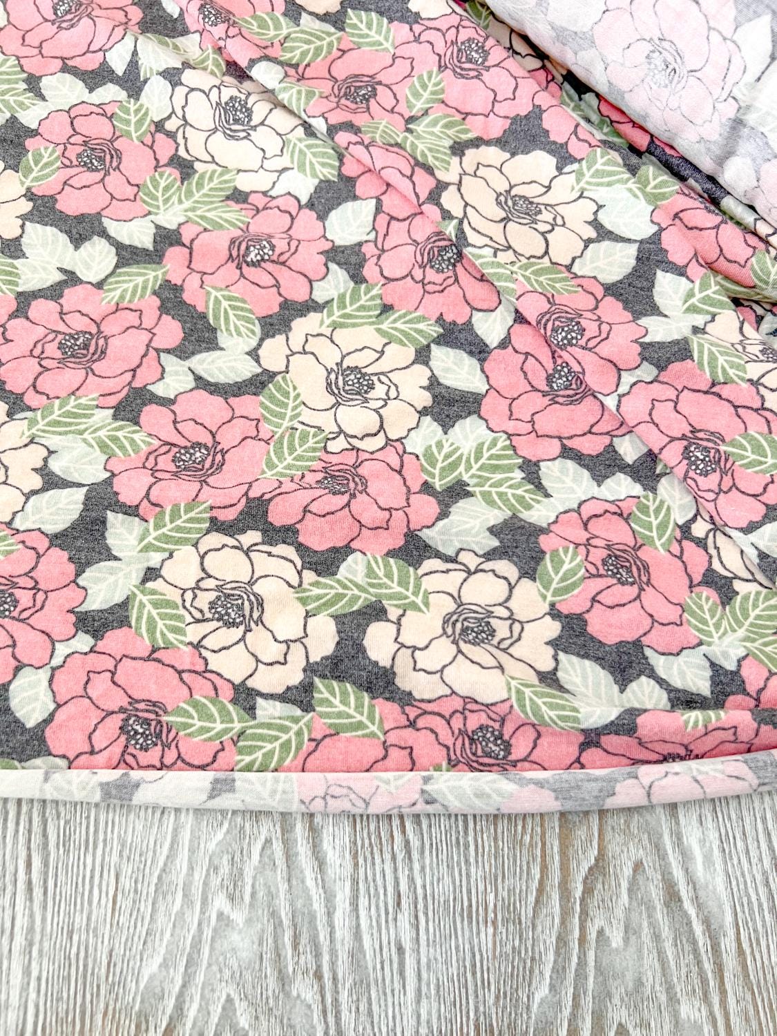 Blush Pink Floral Knit Jersey Fabric by the yard