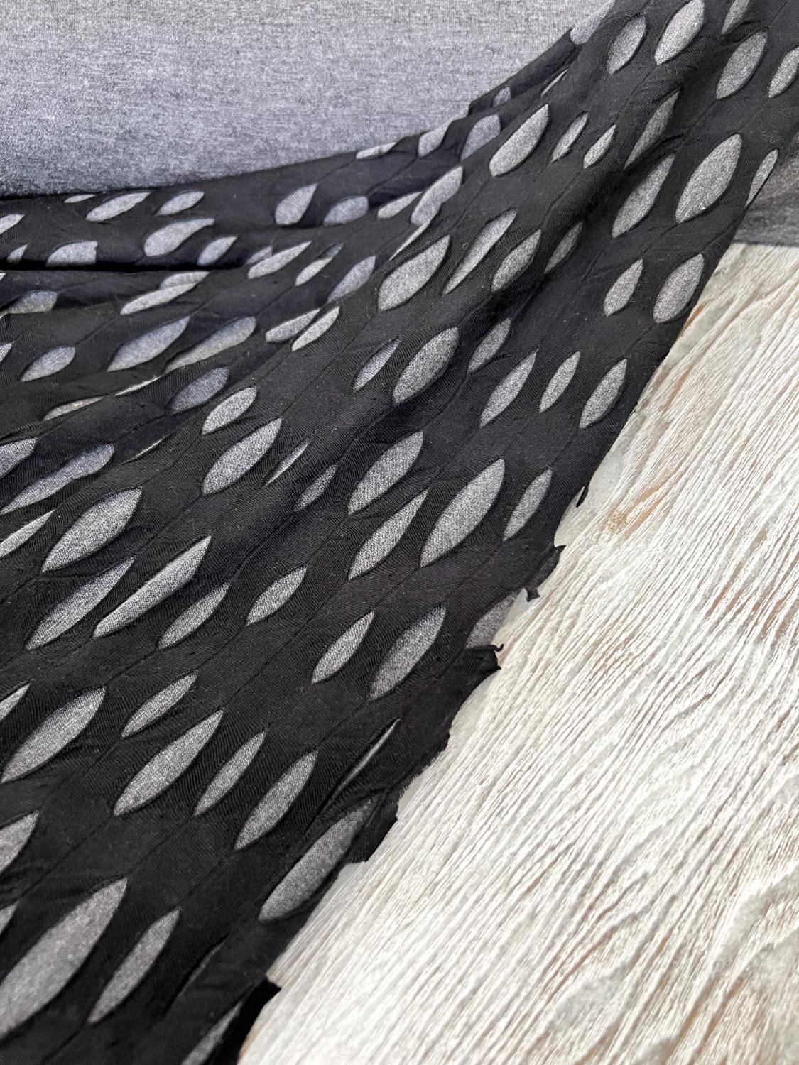 Black and Gray Deconstructed Distressed Knit Fabric with Holes by the yard