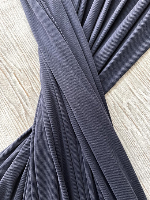 Muted Dark Blue Cupro Rib Knit Jersey Fabric by the yard ATK00542R