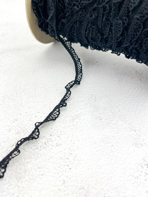 Black Ruffled Netting Elastic Trim 10 yards ELT00308