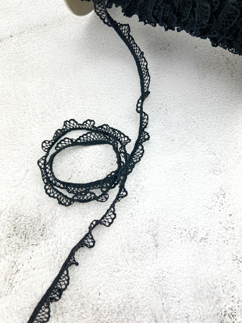 Black Ruffled Netting Elastic Trim 10 yards ELT00308