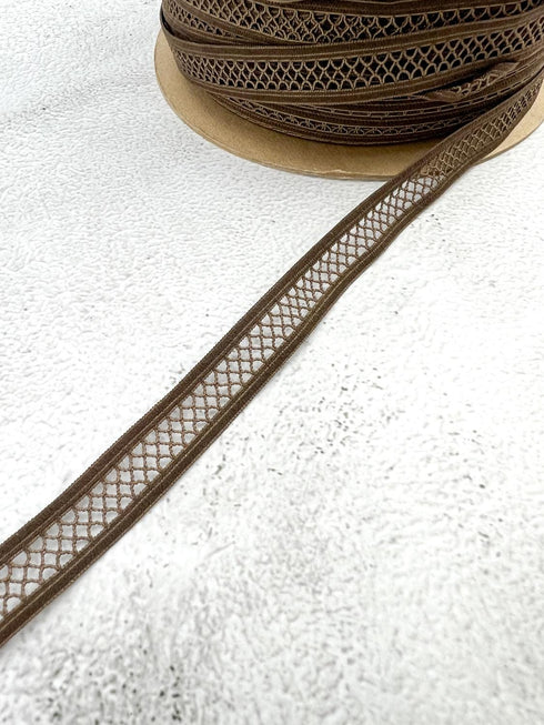 Olive Brown Netting Elastic Trim 10 yards ELT00309