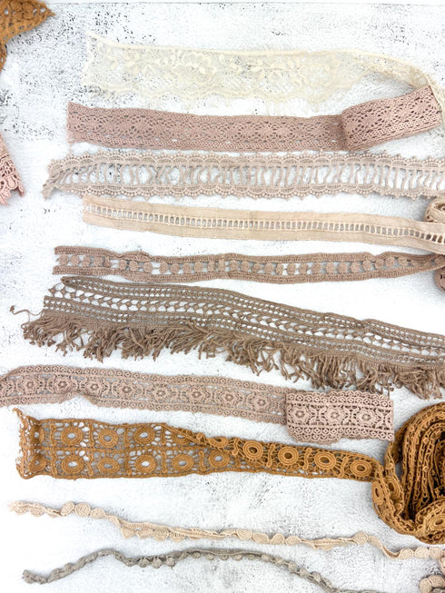 Beige and Brown Lace Trims Variety Trim Scrap Pack Scrap Bundle Pack 19 Pieces SPK00196
