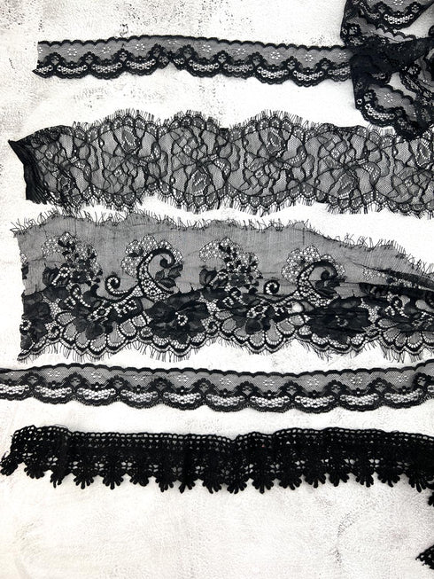 Black Lace Trims Variety Trim Scrap Pack Scrap Bundle Pack 12 Pieces SPK00197