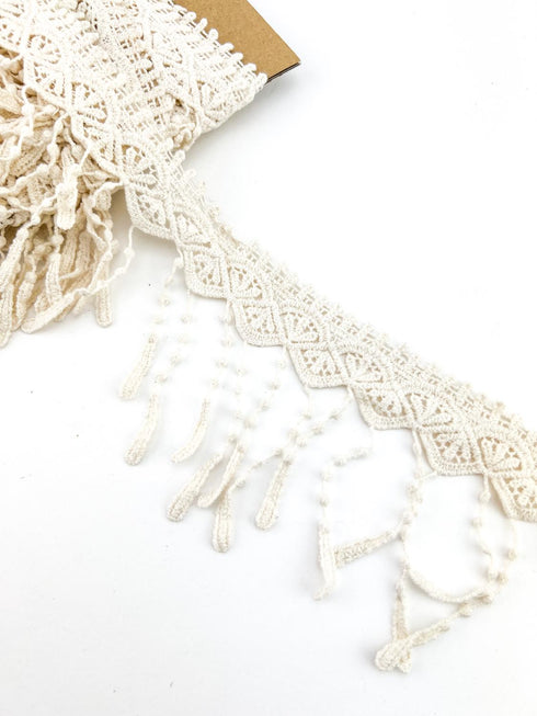 Ecru Lace Fringe Trim Remnant 5 yards 30 inches total 2 pieces NLT00507