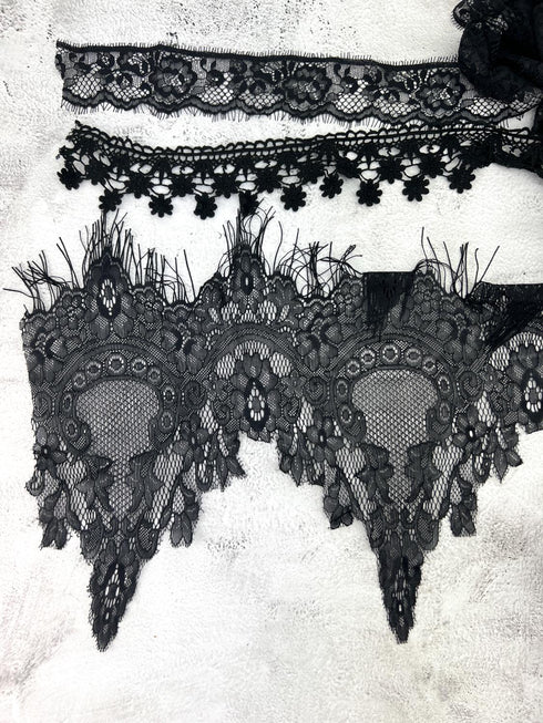 Black Lace Trims Variety Trim Scrap Pack Scrap Bundle Pack 12 Pieces SPK00197