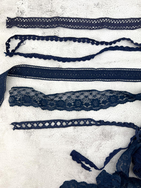 Navy Blue Lace Trims Variety Trim Scrap Pack Scrap Bundle Pack 10 Pieces SPK00199