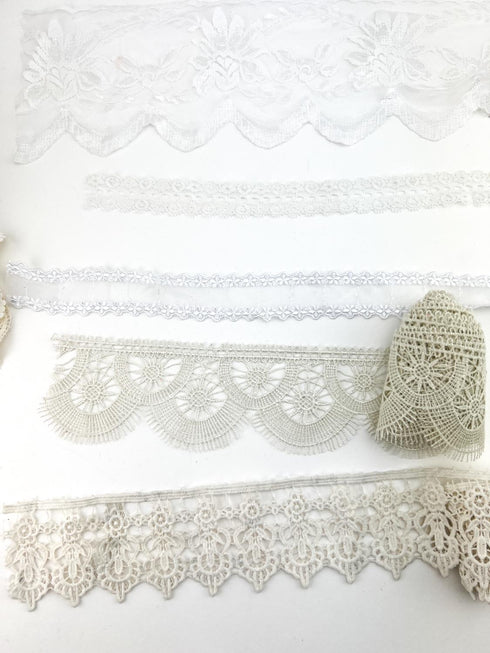 Off White and Ecru Mixed Variety Lace Trim Scrap Pack Scrap Bundle Pack 11 Trims SPK00202
