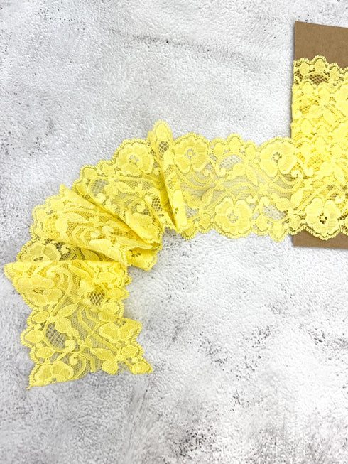 Yellow Stretch Lace Trim Remnant 1 yard 32 inches length SLT00311