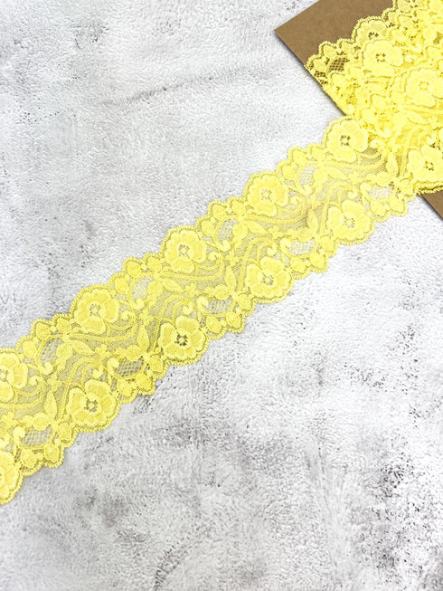 Yellow Stretch Lace Trim Remnant 1 yard 32 inches length SLT00311