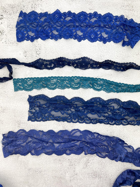 Blue Stretch Lace Trims Variety Trim Scrap Pack Scrap Bundle Pack 6 Pieces SPK00205