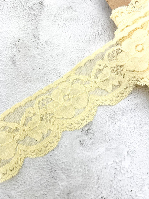 Yellow Stretch Lace Trim Remnant 7 yards Total Irregular SLT00316
