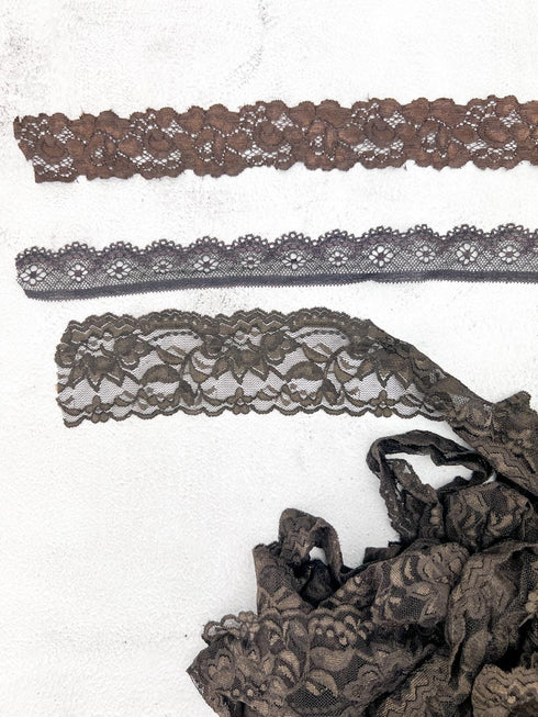 Dark Brown Stretch Lace Trim Variety Trim Scrap Pack Scrap Bundle Pack SPK00207