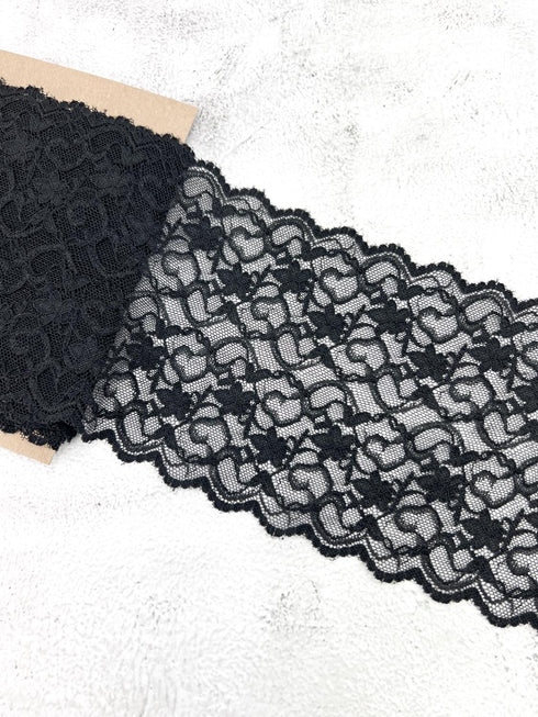 Black Stretch Lace Trim Remnant 2 yards 32 inches SLT00319