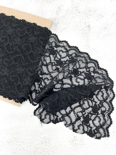 Black Stretch Lace Trim Remnant 2 yards 32 inches SLT00319