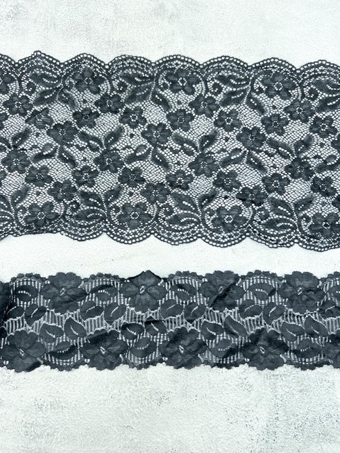 Black Wide Stretch Lace Trims Variety Trim Scrap Pack Scrap Bundle Pack 8 Pieces SPK00213