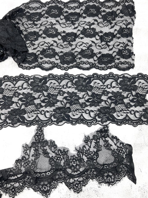 Black Wide Stretch Lace Trims Variety Trim Scrap Pack Scrap Bundle Pack 8 Pieces SPK00213