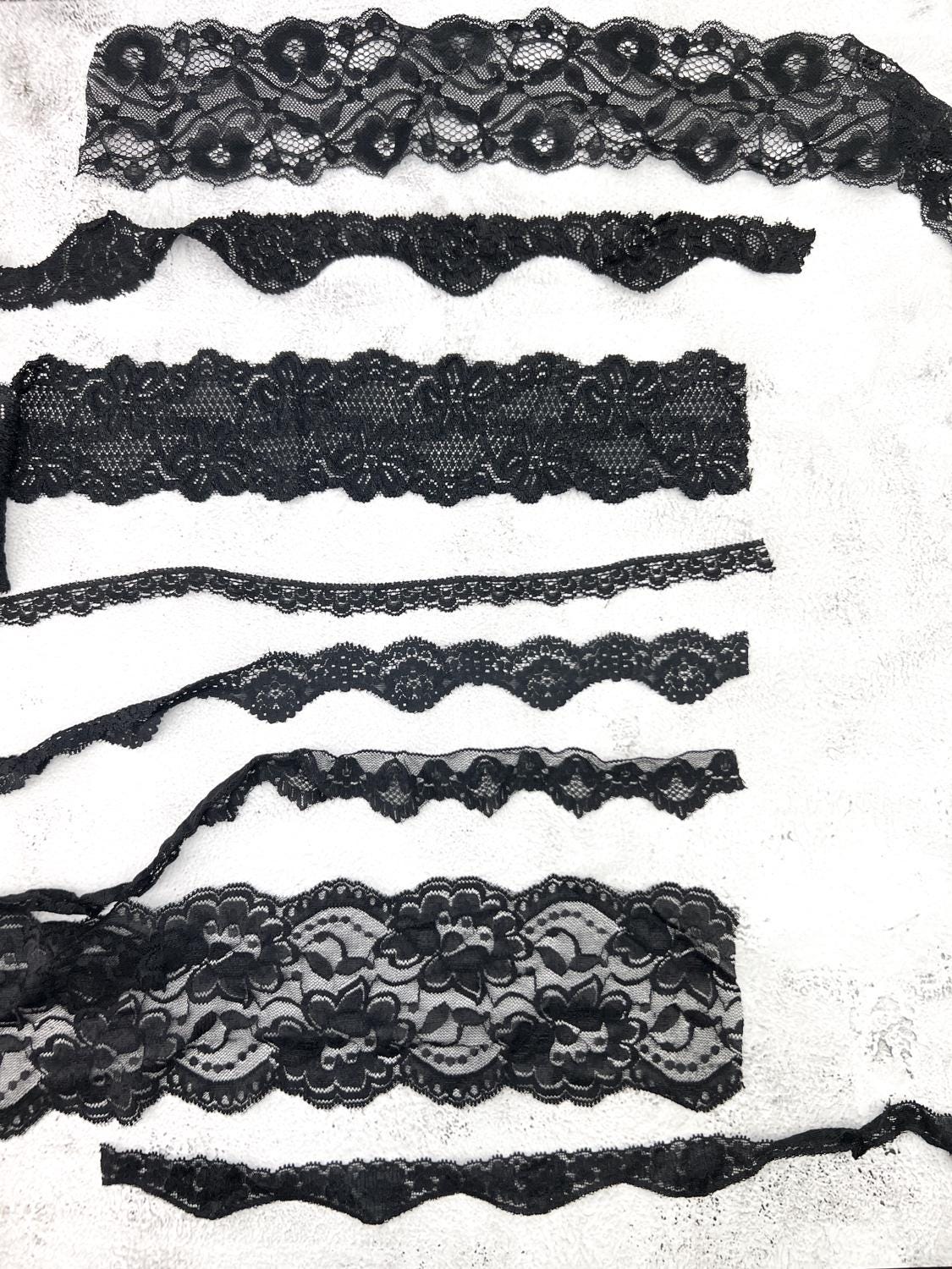 Black Stretch Lace Trims Variety Trim Scrap Pack Scrap Bundle Pack 14 pieces