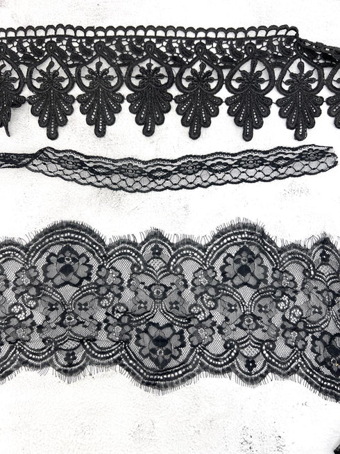 Black Lace Trims Variety Trim Scrap Pack Scrap Bundle Pack 6 pieces SPK00219