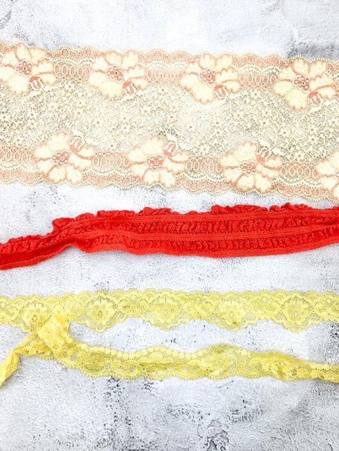 Yellow Orange Stretch Lace Trim Variety Trim Scrap Pack Scrap Bundle Pack SPK00208