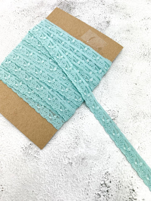 Muted Turquoise Stretch Lace Trim Remnant 9 yards Irregular SKLT00318B