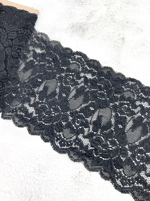 Black Stretch Lace Trim Remnant 2 yards 32 inches SLT00320