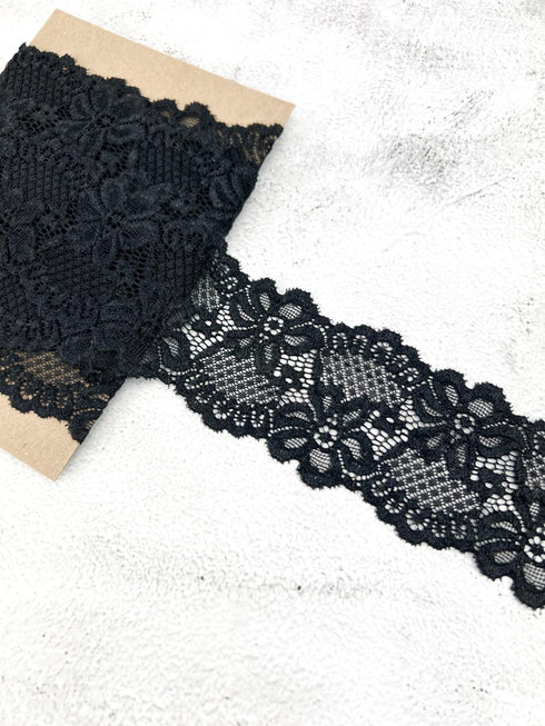 Black Stretch Lace Trim Remnant 3 yards SLT00321
