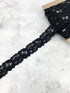Black Sequined Stretch Lace Trim Remnant 13 yards SLT00323