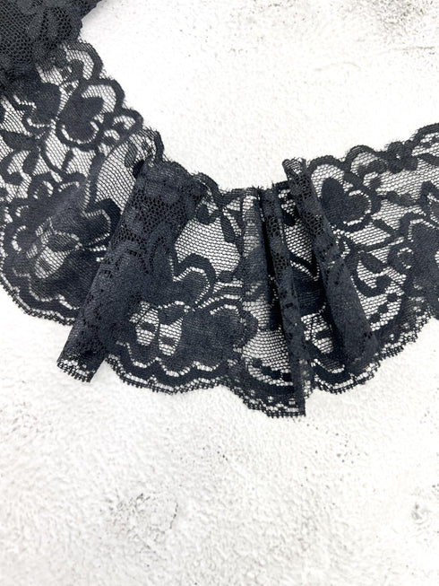 Black Stretch Lace Trim Remnant 3.5 yards SLT00325