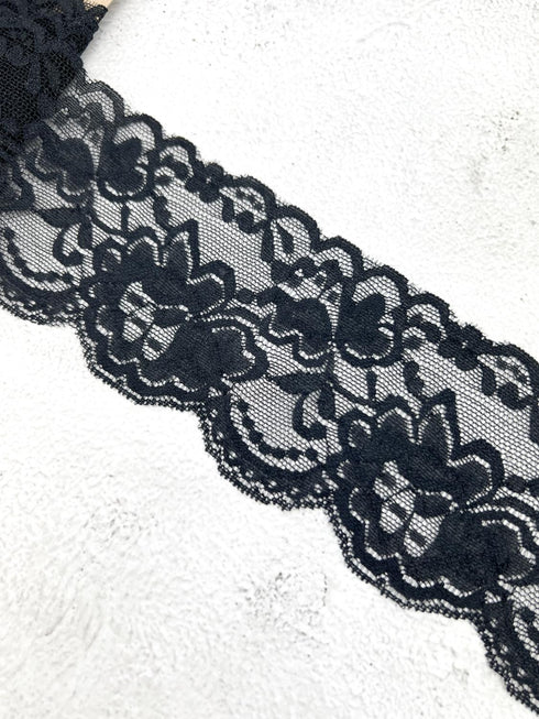 Black Stretch Lace Trim Remnant 3.5 yards SLT00325