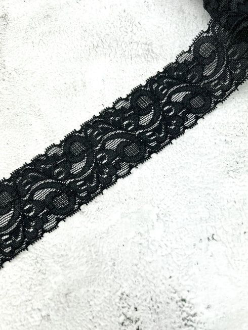 Black Stretch Lace Trim per 5 yards SLT00327
