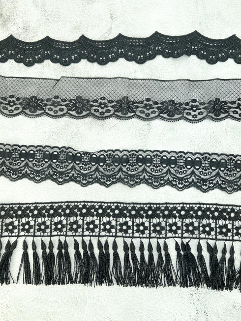 Black Lace Trims Variety Trim Scrap Pack Scrap Bundle Pack 6 Pieces SPK00212