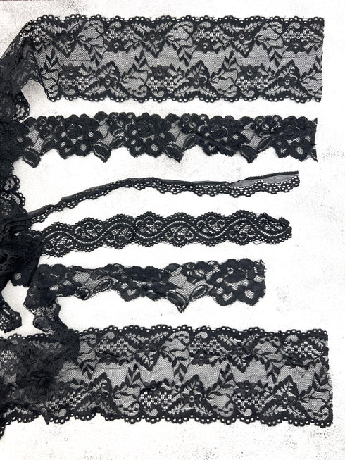 Black Stretch Lace Trims Variety Trim Scrap Pack Scrap Bundle Pack 14 pieces SPK00215