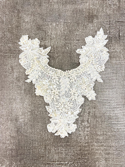 Off White Sequined and Beaded Lace Applique APP00466