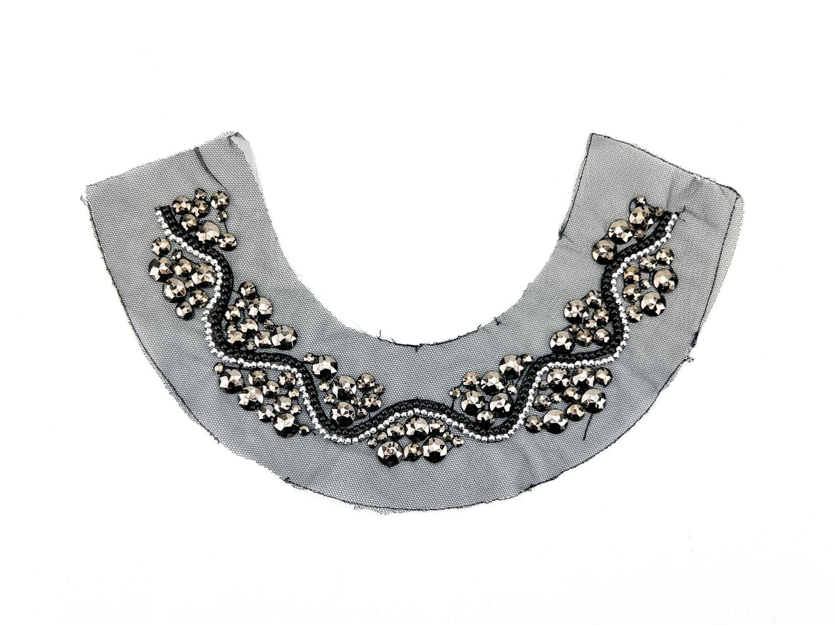 Black and Silver Beaded Neck Applique